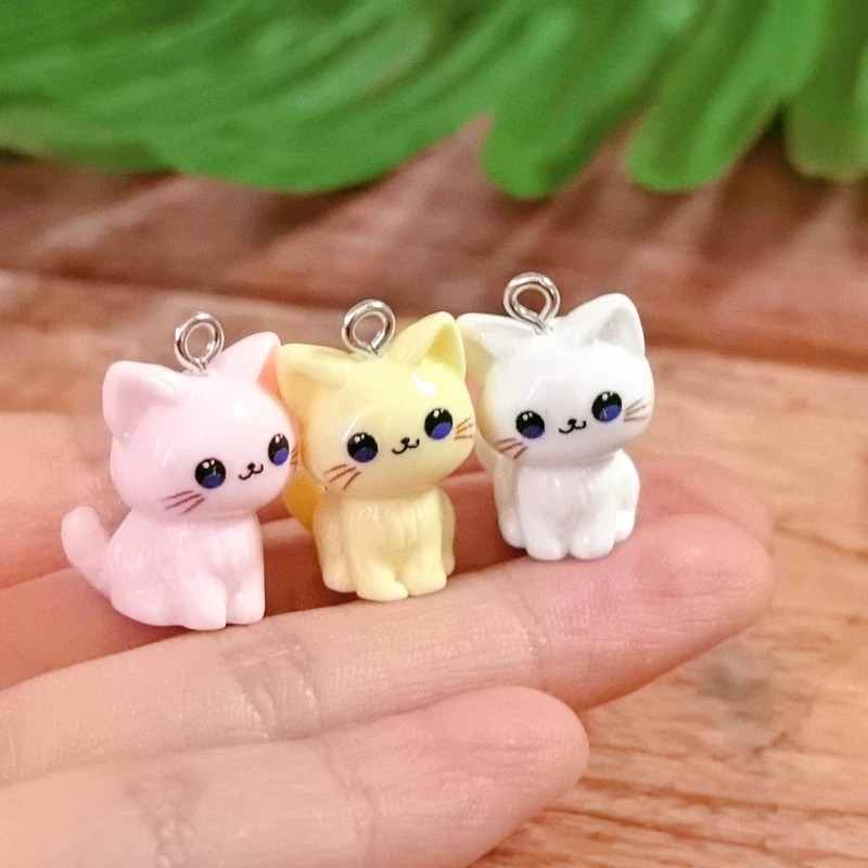 Resin Art Accessories - 10pcs 3D Kawaii 해피 고양이 수지