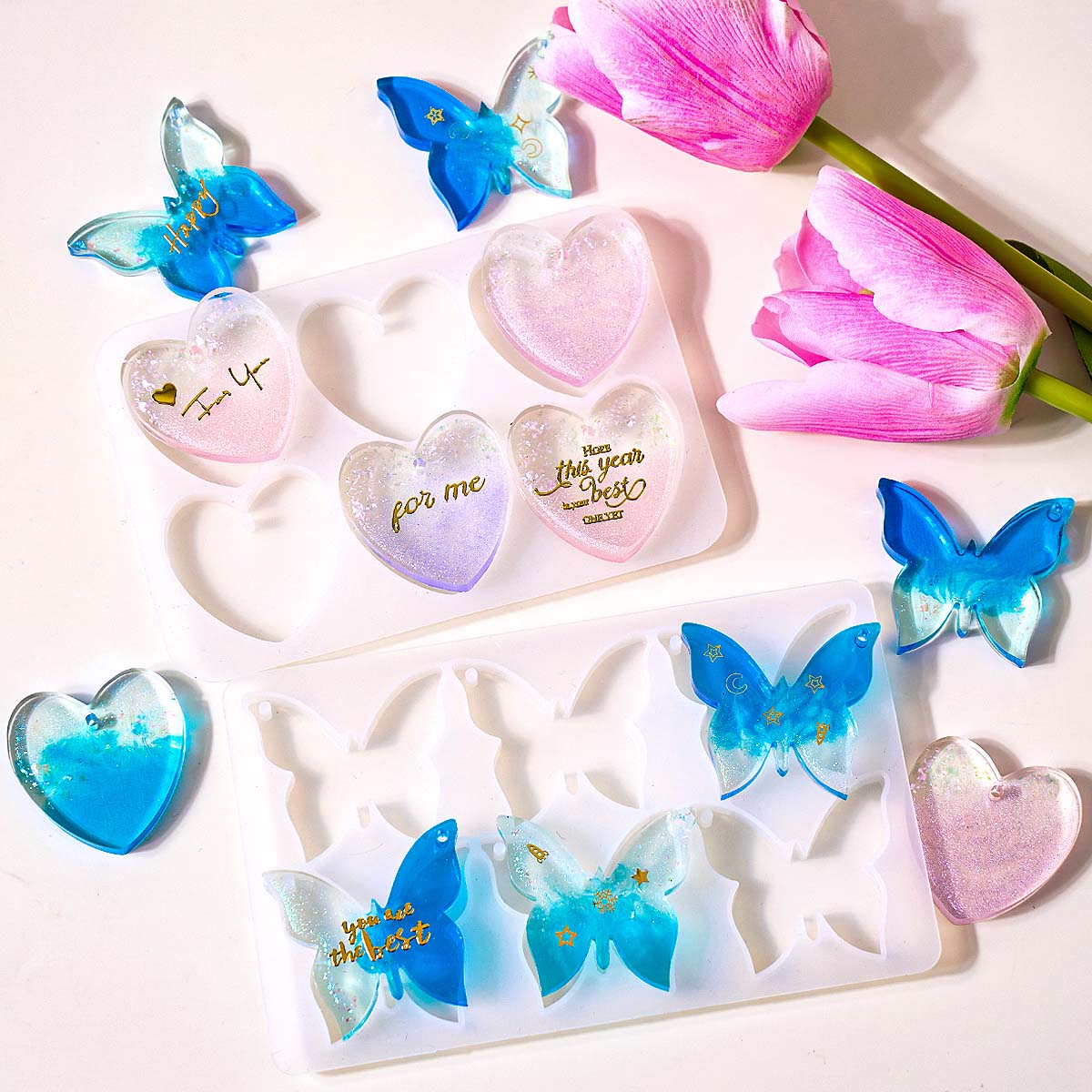 Resin Art Letters - 6개의 구멍이 있는 귀걸이 실리콘 몰드