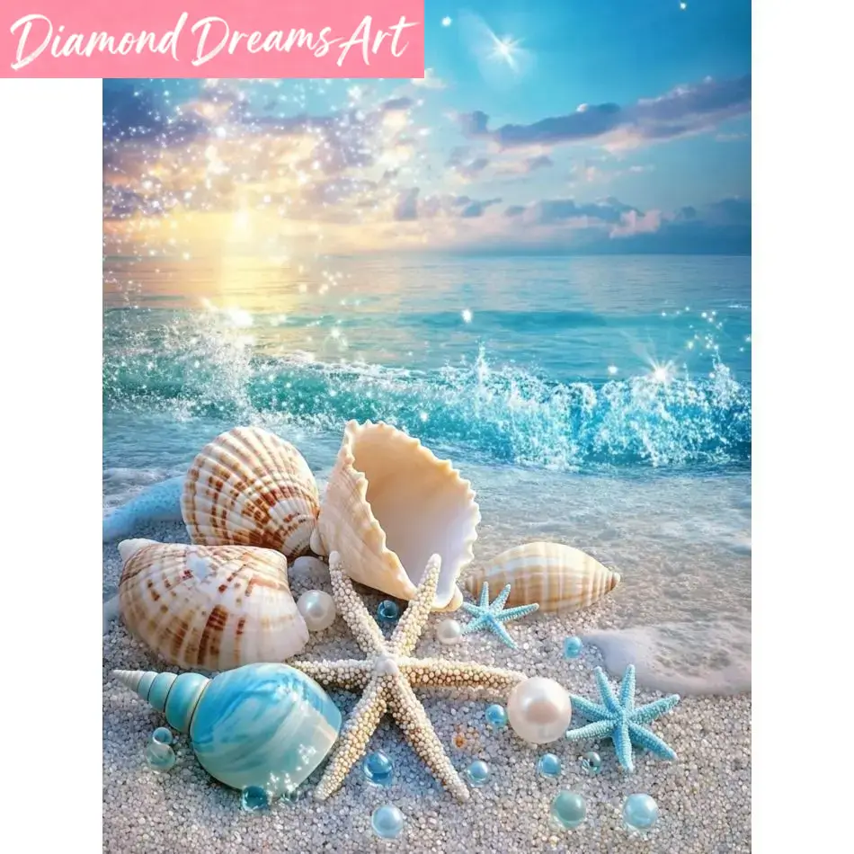 Resin Art Beach - 프레임리스, 비치 쉘 다이아몬드 페인팅 키트