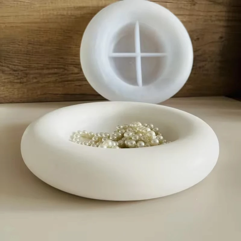 Tray Mold Rectangle - 큰 라운드 트레이 시멘트 실리콘 금형