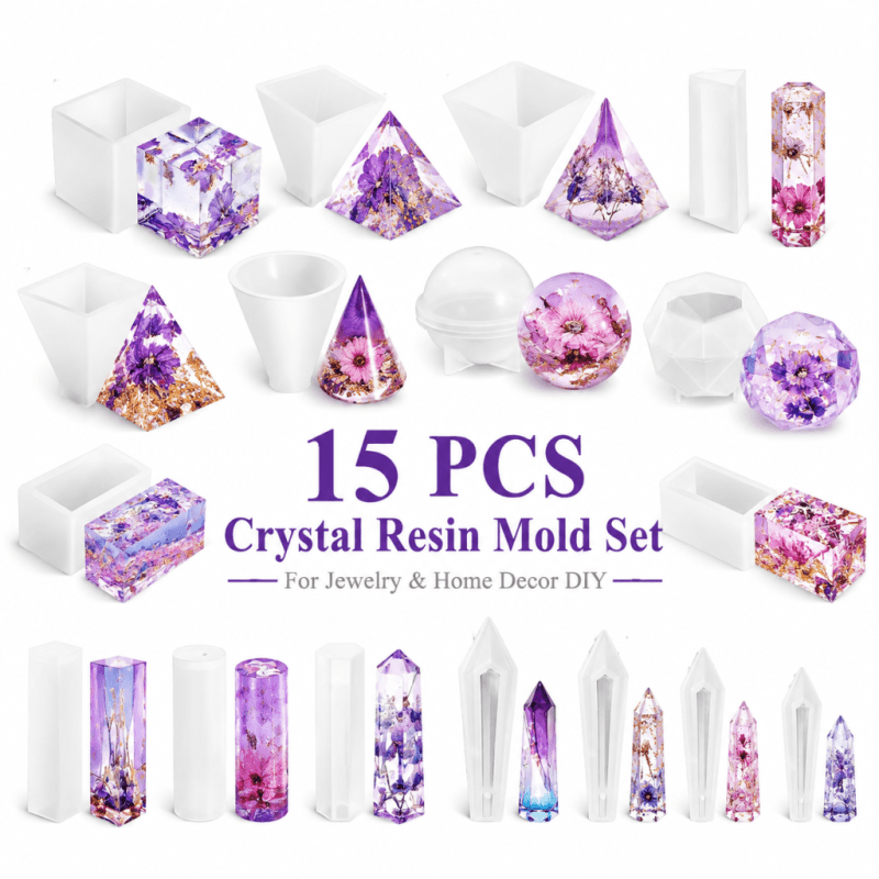 Resin Art Jewellery - 15개 크리스탈 레진 실리콘 몰드 세트,