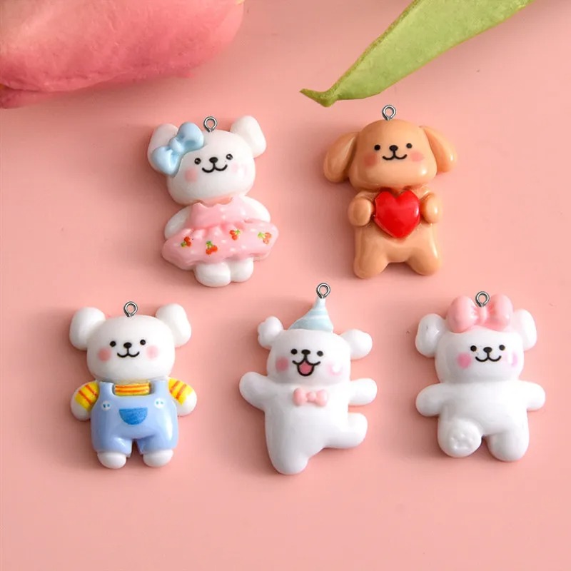 Resin Art Accessories - 10개 만화 강아지 레진 참 키링