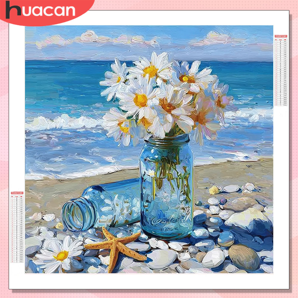 Resin Art Beach - HUACAN 다이아몬드 페인팅 데이지 꽃 다이아몬드
