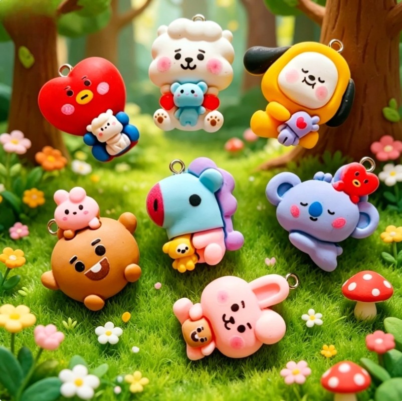 7pcs BT21 수지 만화 참 DIY 액세서리 공예  - Resin Art Accessories 리뷰 및 가격