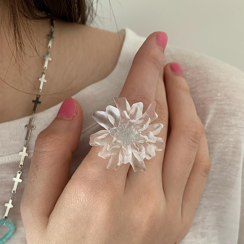 HUANZHI 흰색 투명 서리로 덥은 수지 꽃 반지 여 - Resin Art Ring 리뷰 및 가격