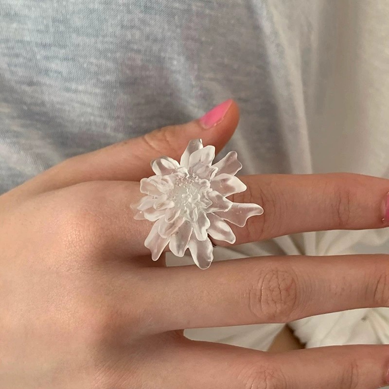 HUANZHI 흰색 투명 서리로 덥은 수지 꽃 반지 여 - Resin Art Ring 리뷰 및 가격