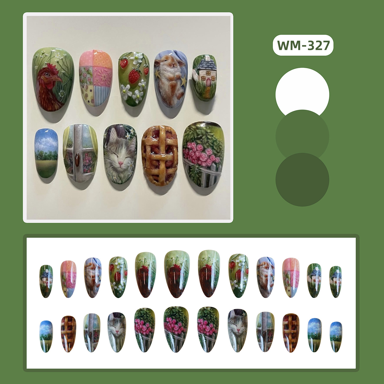 24개입 파스텔 스타일 아몬드 프레스온 네일 달콤하고  - Resin Art Flower 리뷰 및 가격