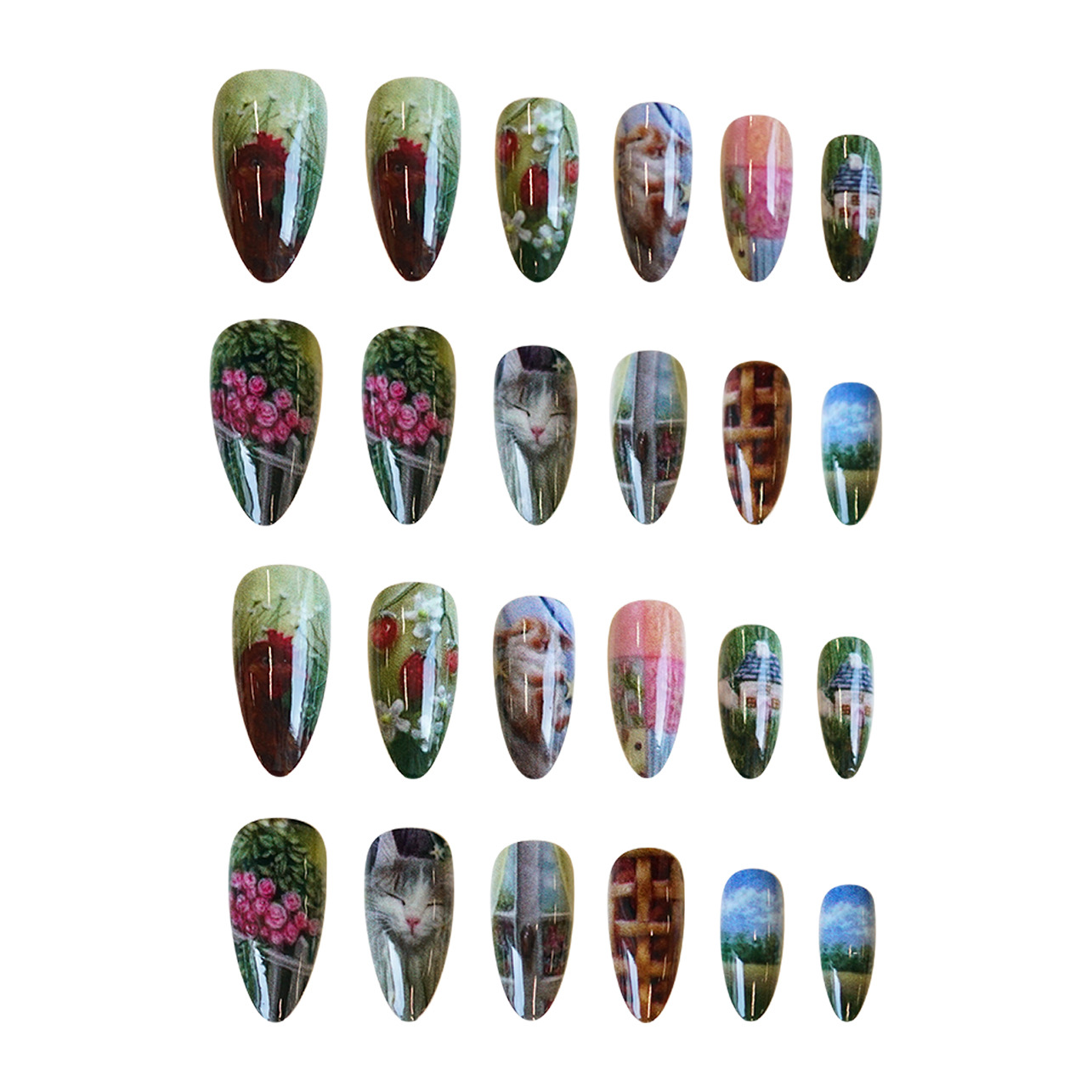 24개입 파스텔 스타일 아몬드 프레스온 네일 달콤하고  - Resin Art Flower 리뷰 및 가격