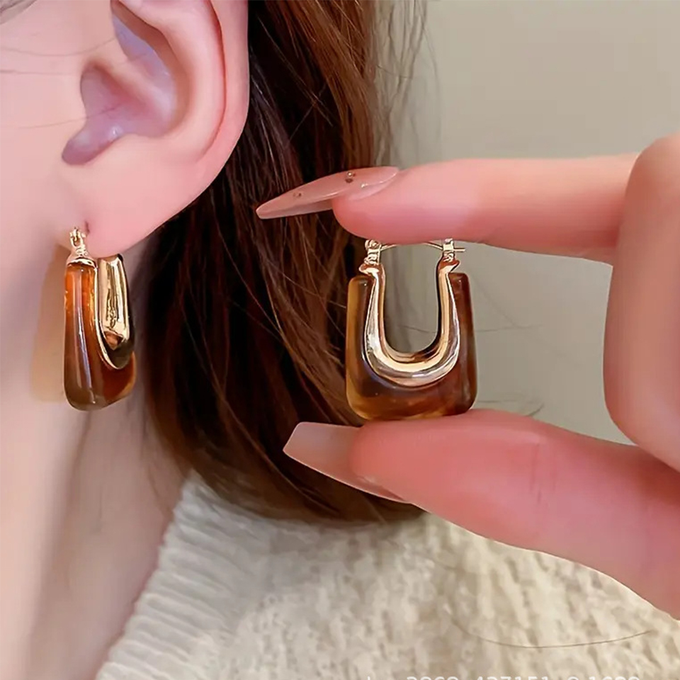 유프스크 프렌치 패션 빈티지 U자형 후프 귀걸이 여성용 - Resin Art Ring 리뷰 및 가격